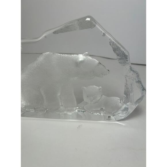 Mats Jonasson Maleras Sweden Crystal Polar Bear and Cub Heavy Glass Sculpture - Picture 9 of 16